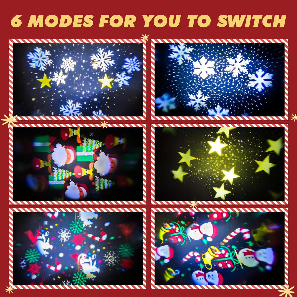 Christmas Tree Topper Lighted Star,3D Hollow Sparkling Star Christmas Tree Topper with 6 Patterns Rotating Magic Cool White Snowflake Projector, Plug in Gold Tree Topper for Tree Ornament