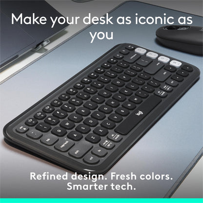 Logitech POP ICON Keys Wireless Bluetooth Keyboard, Comfortable Typing, Programmable Keys, Easy-Switch Between up to 3 Devices, for Laptop, Tablet, PC – Rose and Off-White