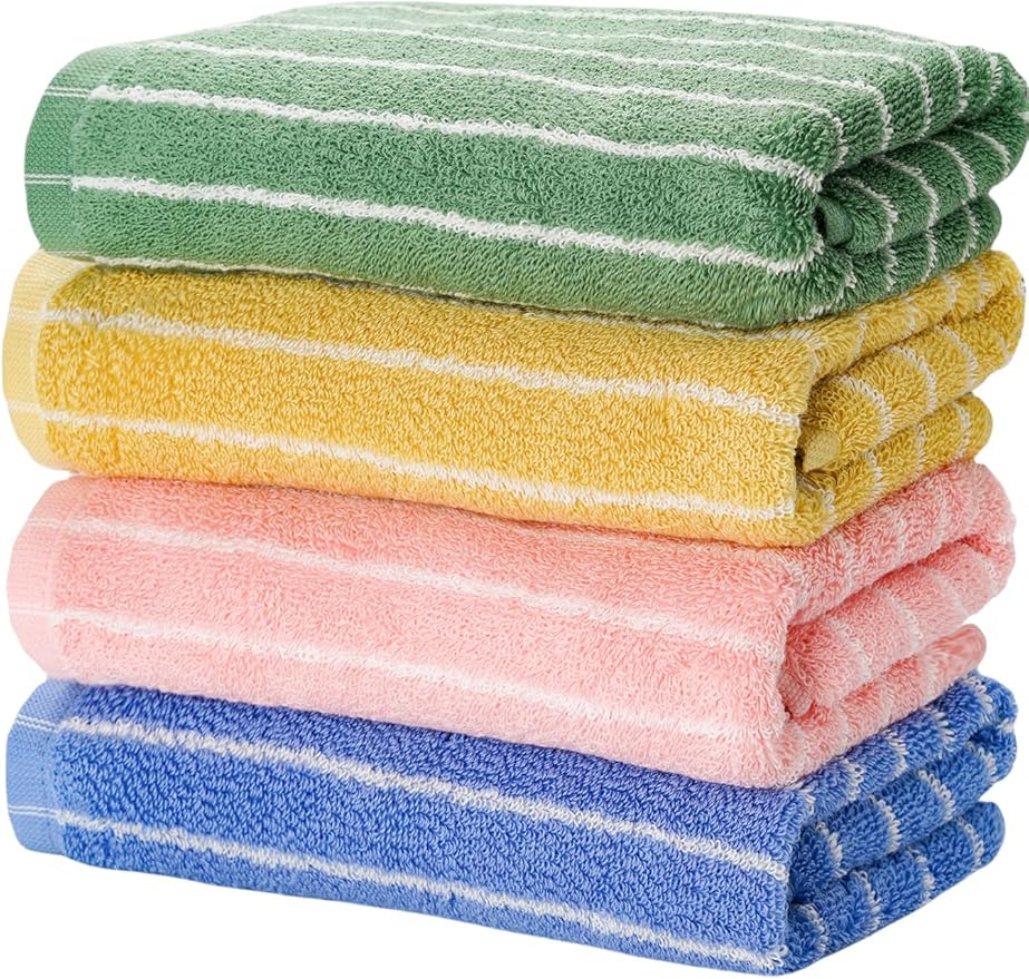 Hand Towels for Bathroom, 100% Cotton Striped Pattern Soft Absorbent Towel Set