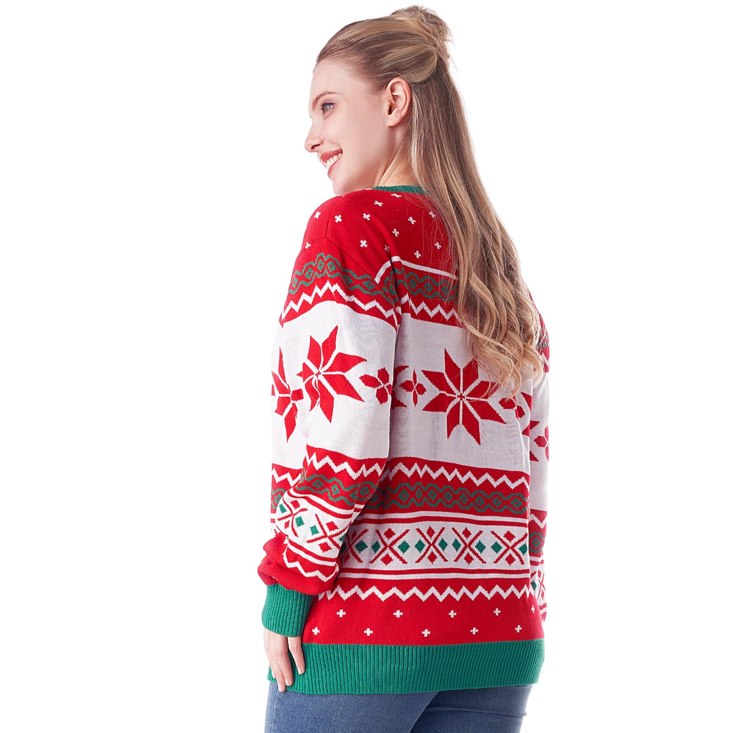 Giggling Getup Ugly Christmas Sweater for Women, LED Light Up Christmas Reindeer Ugly Sweater, Holiday Pullover for Women Red