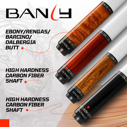 Banly Carbon Fiber Pool Cue - 12.5mm Time Crystal Tip, 58" Low Deflection Pool Sticks for Adults Professional Billiard Cue Sticks with Linggas Wood Butt