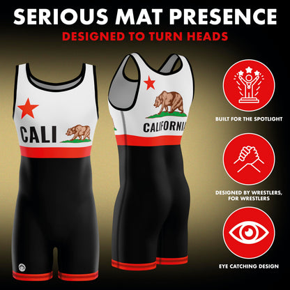 CALI Bear Wrestling Singlet-Black-Red-XS