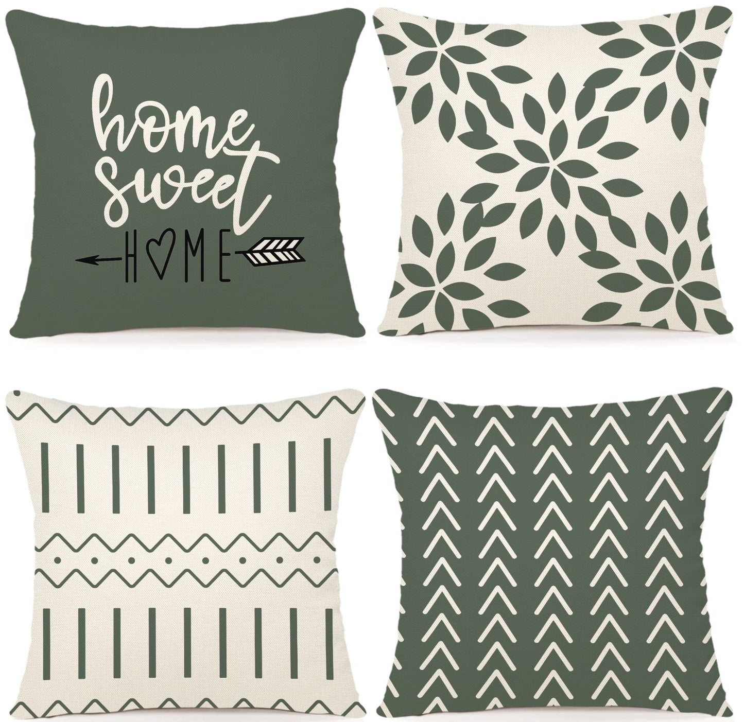 YCOLL Pillow Covers 16x16 Set of 4, Modern Sofa Throw Pillow Cover, Decorative Outdoor Linen Fabric Pillow Case for Couch Bed Car, Aqua Green