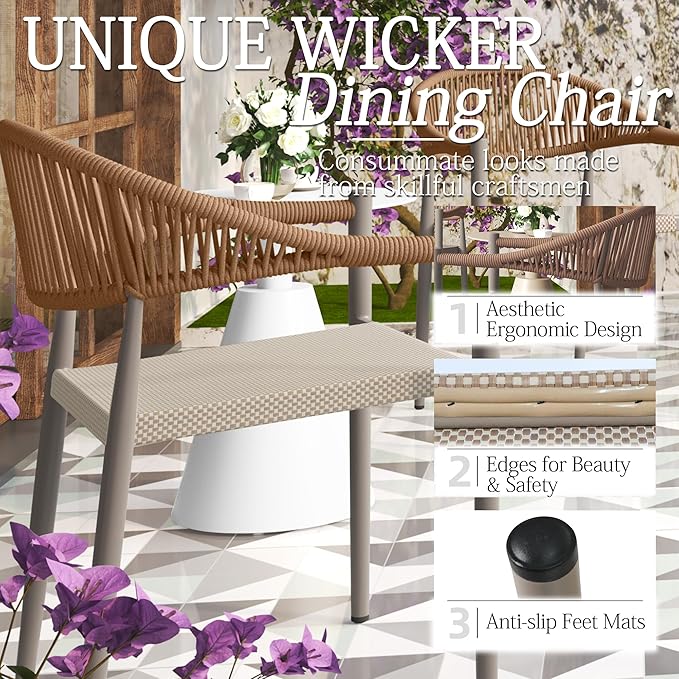 TWT Patio Dining Chairs Outdoor Stackable Dining Chairs for All Weather, Breathable Textilene Garden Outdoor Furniture for Backyard Deck (Brown, Set of 4)