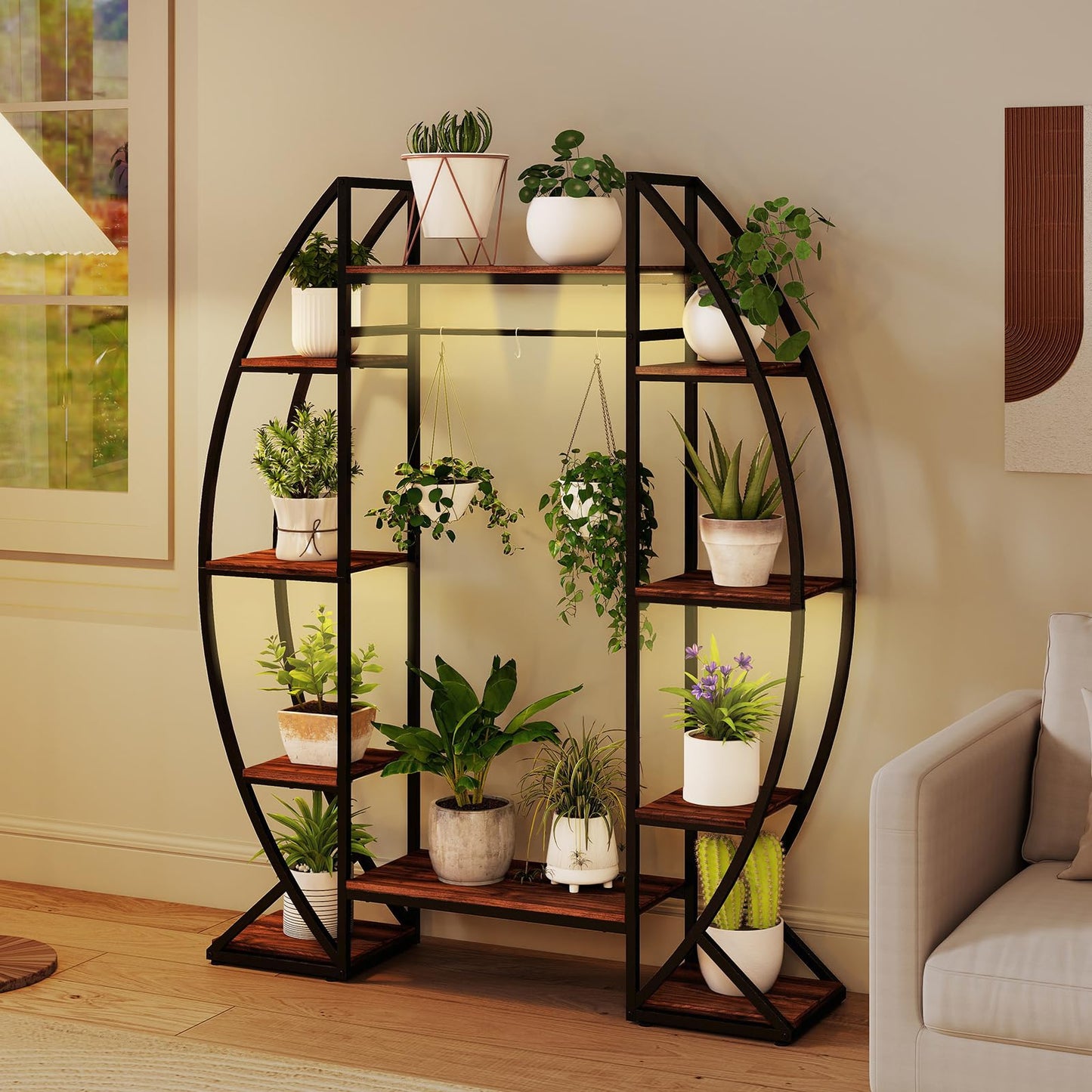 Giantex Plant Stand Indoor with Grow Lights, 10-Tier 63" Tall Metal Plant Shelf for Multiple Plants, Decorative Curved Large Flower Stand Display Pot Rack for Living Room, Home, Balcony, Patio