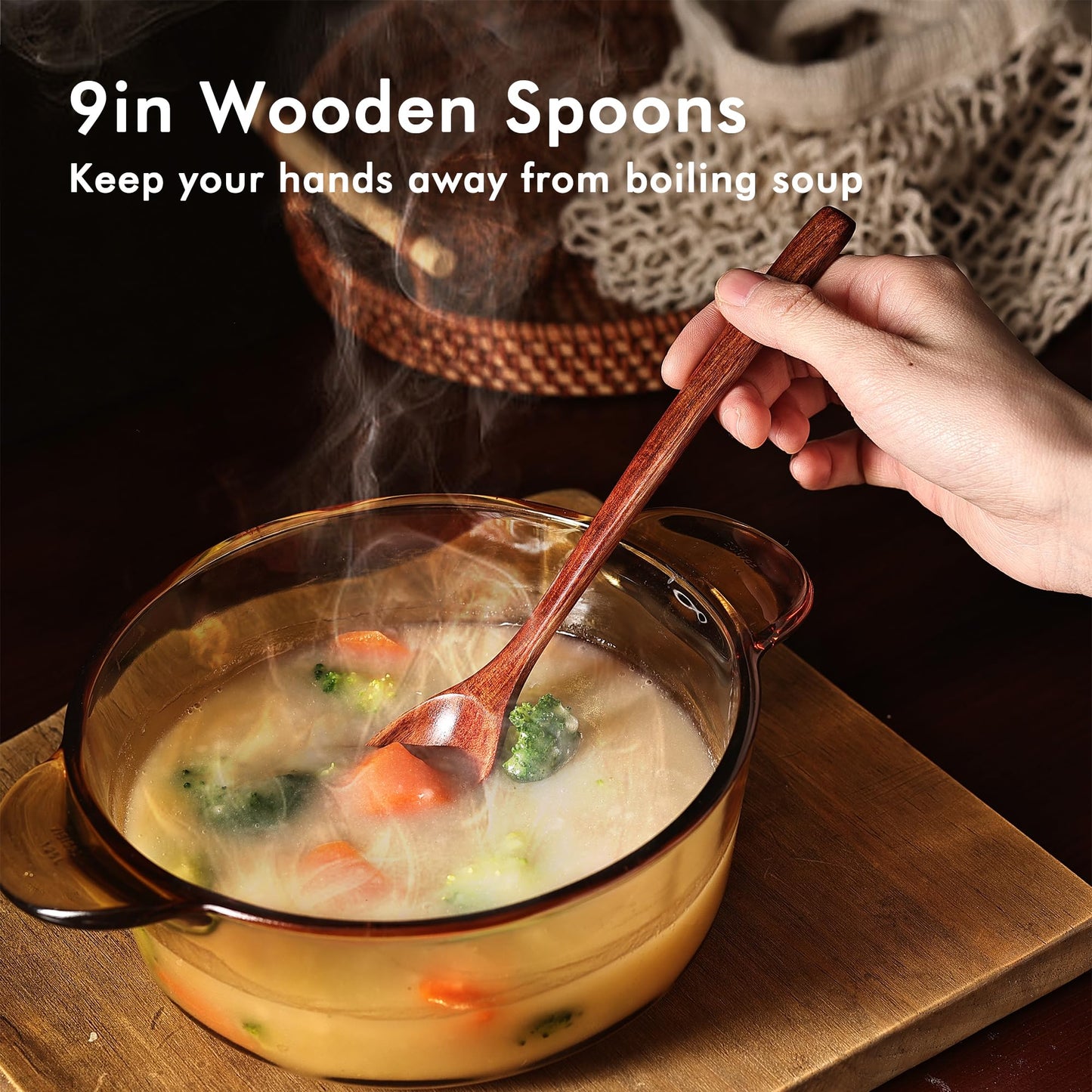 Wooden Spoons Set - 12pcs (6pcs 9in & 6pcs 6in), for Eating, Mixing, Stirring, Coffee, Tea, Jam, Bath Salts