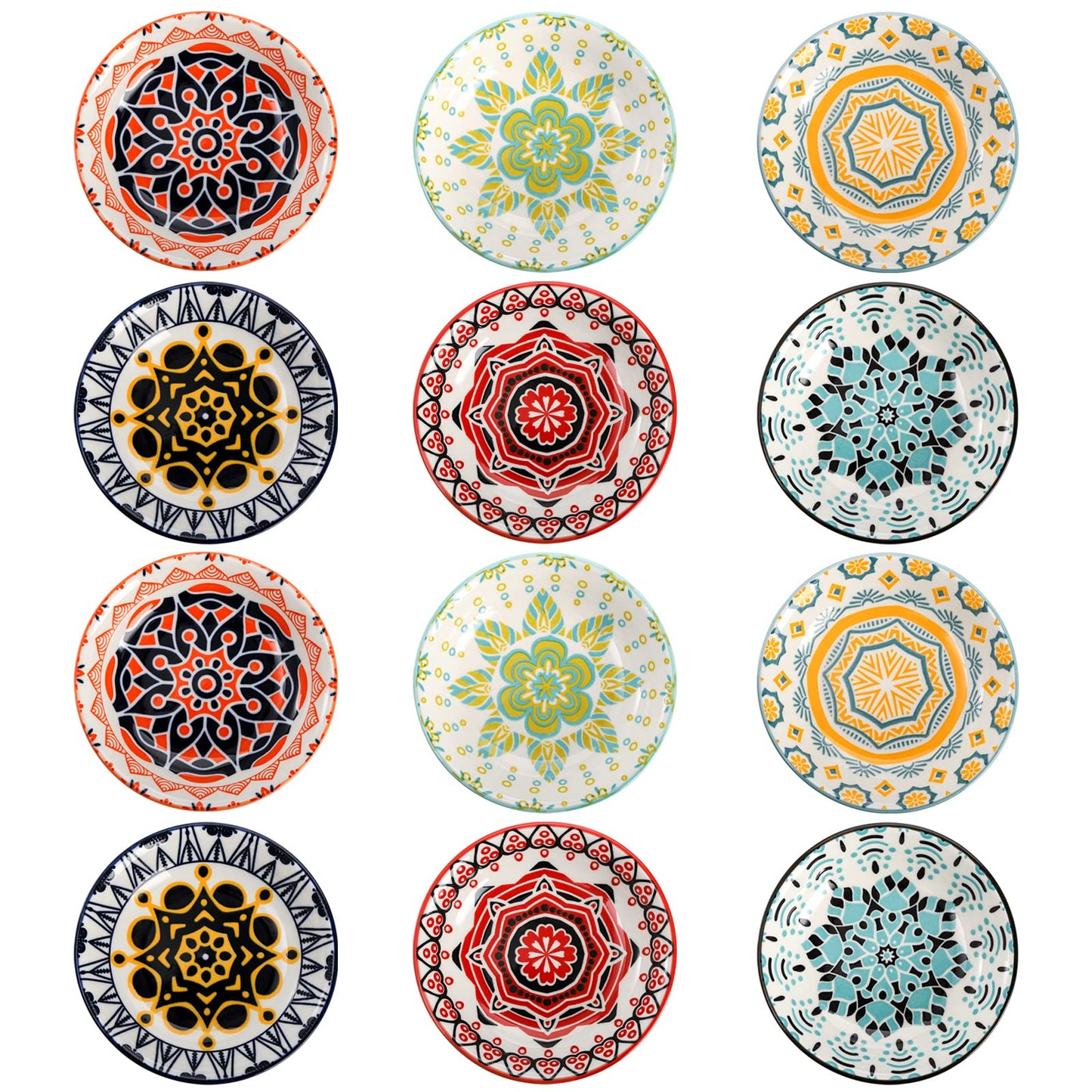 Cedilis 12 Pack Ceramic Soy Sauce Dipping Bowls, 3.5oz Pinch Bowl for Kitchen Prep, 4 Inch Small Sushi Soy Sauce Dish Plate, Colorful Condiments Bowl Dish Dip Bowls Side Dishes