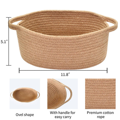 ABenkle Small Basket with Handles, Boho Decorative Rope Woven Dog Cat Toy Storage Bin Shelf Storage Organizer, Easter Christmas Gift Basket, 12"x8"x5"
