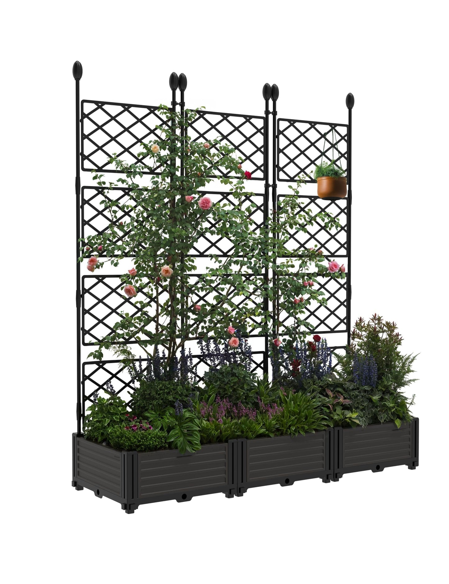 Garvee Raised Garden Bed with Trellis 3-Pack - 48" l x 16" w x 63" h Plastic Vertical Planter Box for Climbing Plants, Outdoor Privacy Screen for Patio, Balcony, Backyard - Sturdy & Lightweight