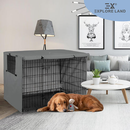 Explore Land Dog Crate Cover - Durable Polyester 30 Inch - Universal Fit for Metal Dog Crate (Grey)