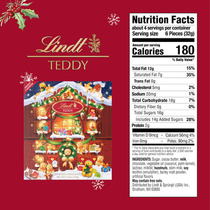 Lindt Holiday Teddy Bear Advent Calendar Assorted Chocolate Candy, 4.5 oz.