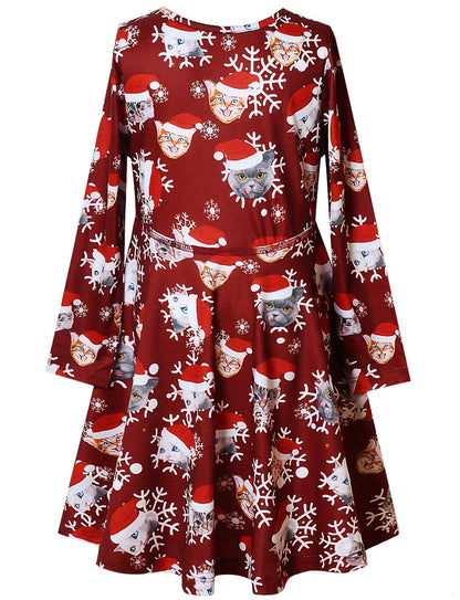 Kids Santa Cat Dresses for Girls Christmas Dress Clothes 6t 7t Burgundy