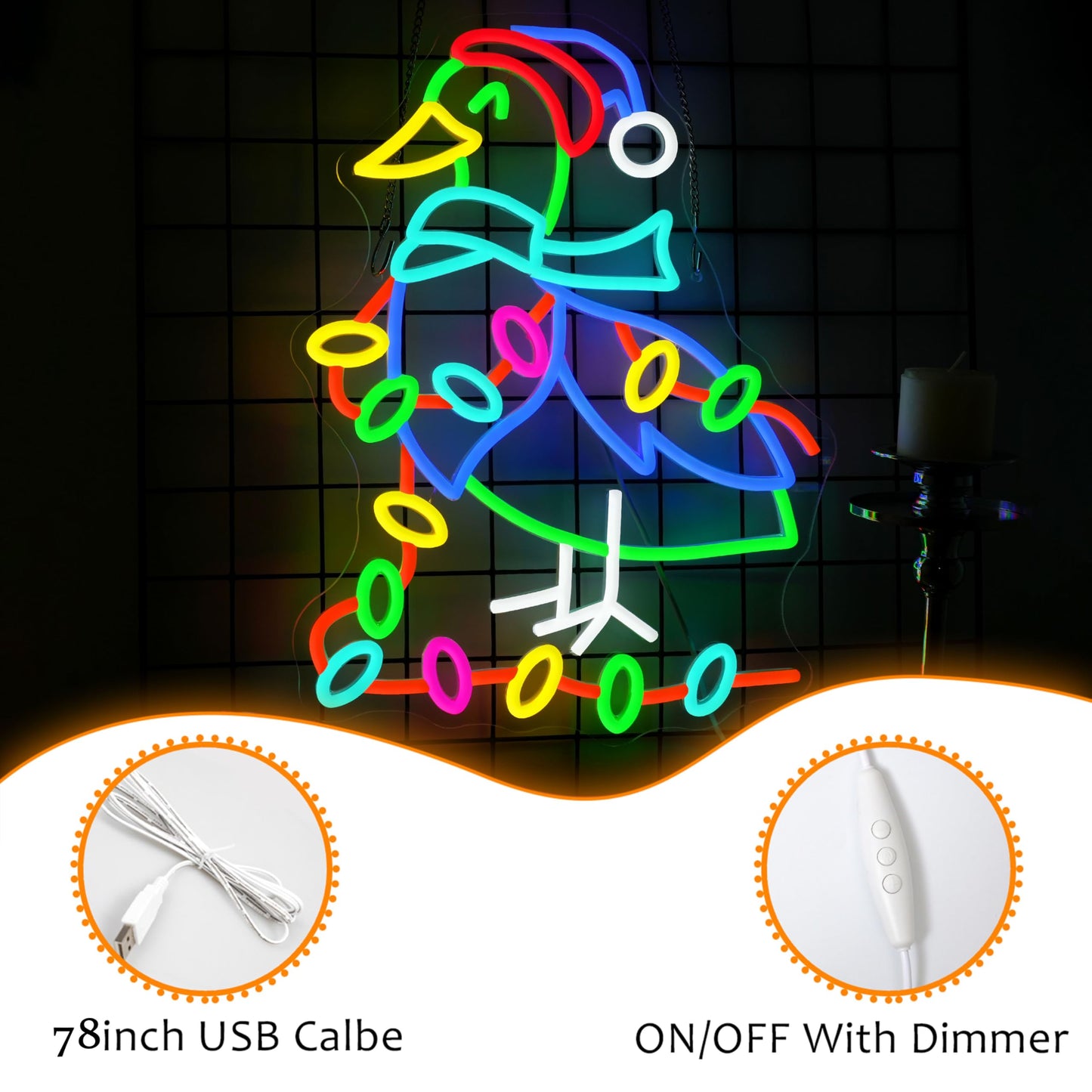 LISIGNVE Christmas Duck Neon Sign Dimmable USB Powered Funny Novelty Duck Wearing Santa Hat Led Neon Light for Christmas Holiday Home Coffee Bar Wall Decor (16.5 * 12.6 In)