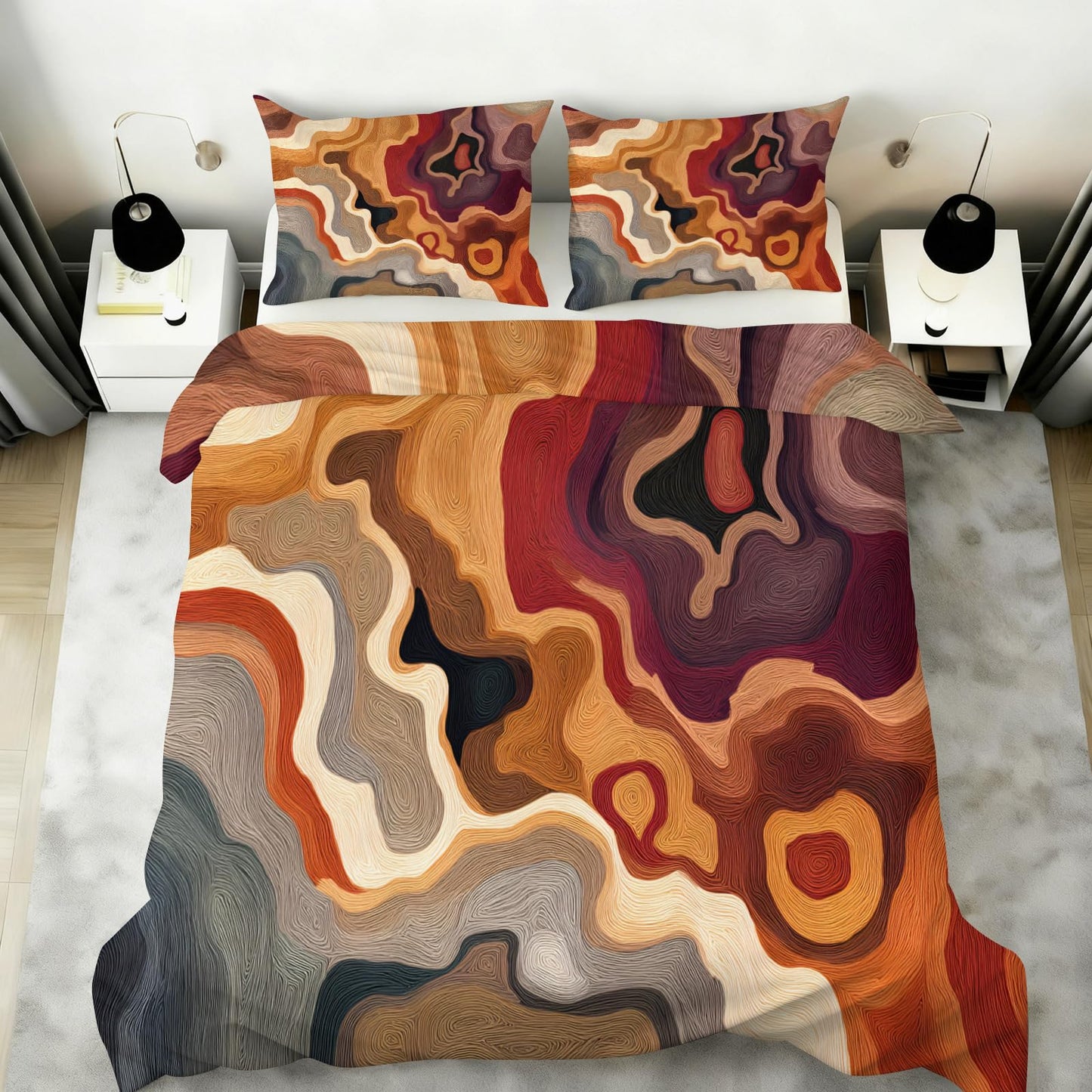 ZAOMIR Fall Abstract Duvet Cover Queen Size, Abstract Bedding Set 3 Piece, Grey Brown Patterned Comforter Cover with Zipper Soft Microfiber, 2 Pillowcases