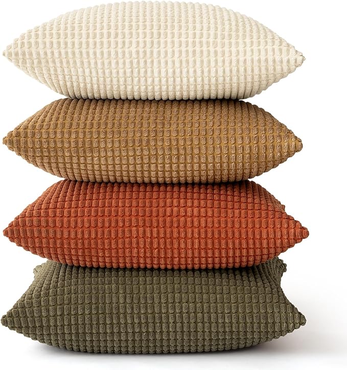 MIULEE Modern Farmhouse Decorative Pillow Covers 18x18 Inch Set of 4 Natural