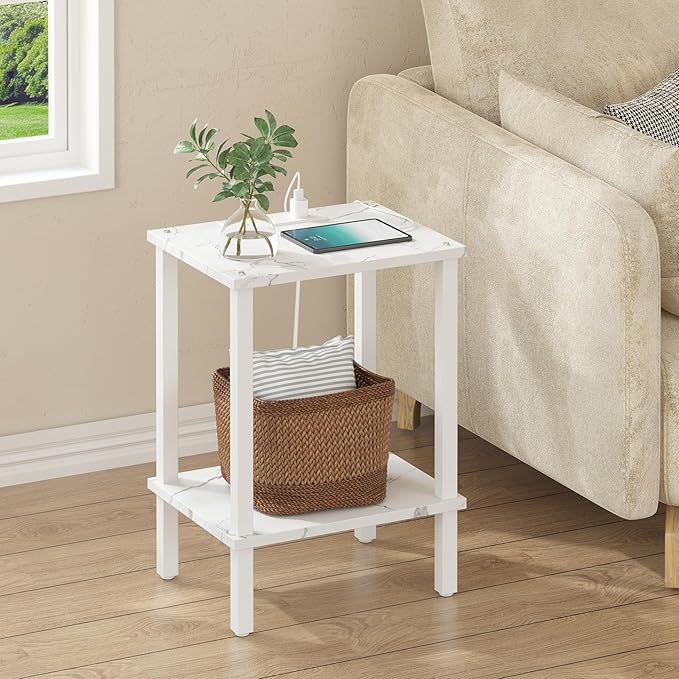 TUTOTAK End Table with Charging Station, Small Side Table, Nightstand Bedside