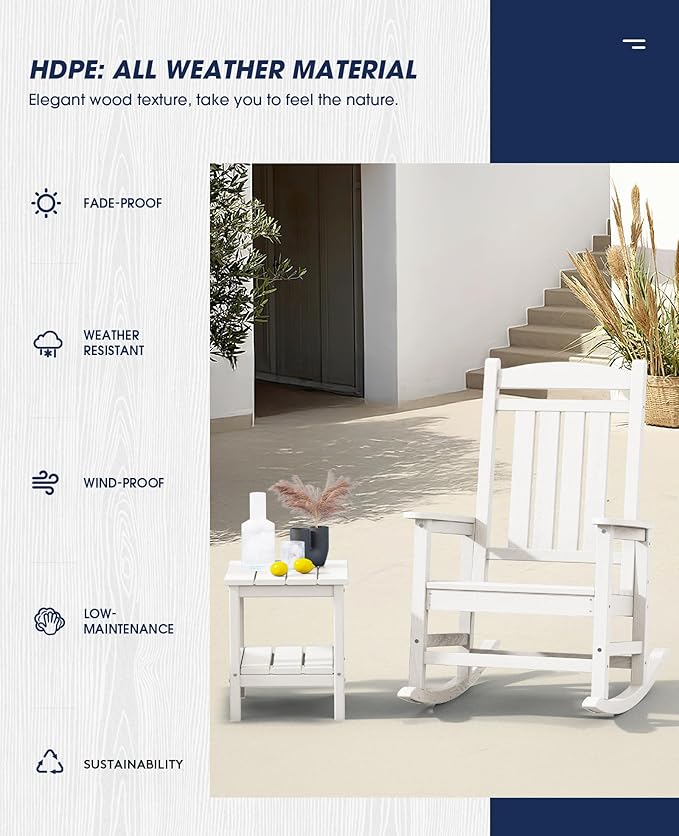 KINGYES Oversized Outdoor Rocking Chair Set of 4, High Density Polyethylene Patio Rocking Chairs with 330lbs Support for Adults, White