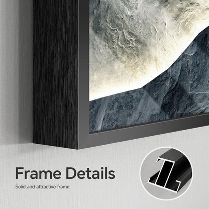 Framed Modern Mountain Wall Art for Living Room, 3 Piece Blue Luxury Bright Style Painting Prints, Landscape Moon Artwork for Dining Room Hallway Home Office Wall Decor