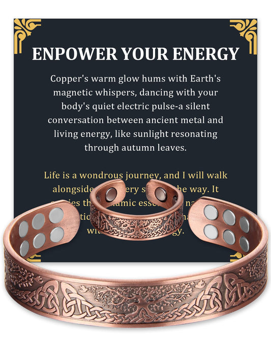 Fashtour Copper Bracelet for Men, 99.99% Pure Copper Bracelet, 18X Enhanced Strength Magnetic with Neodymium Magnets(Tree of life) (copper356-18)
