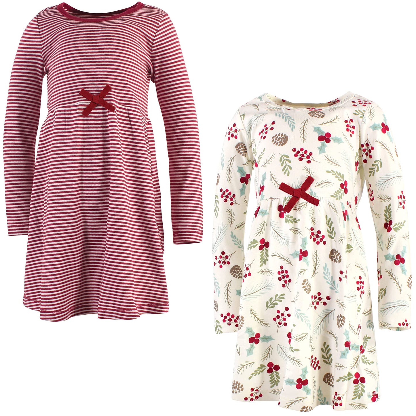Touched by Nature baby girls Organic Cotton Short-sleeve and Long-sleeve Dresses Casual Dress, Youth Holly Berry Long Sleeve, 8 Years US