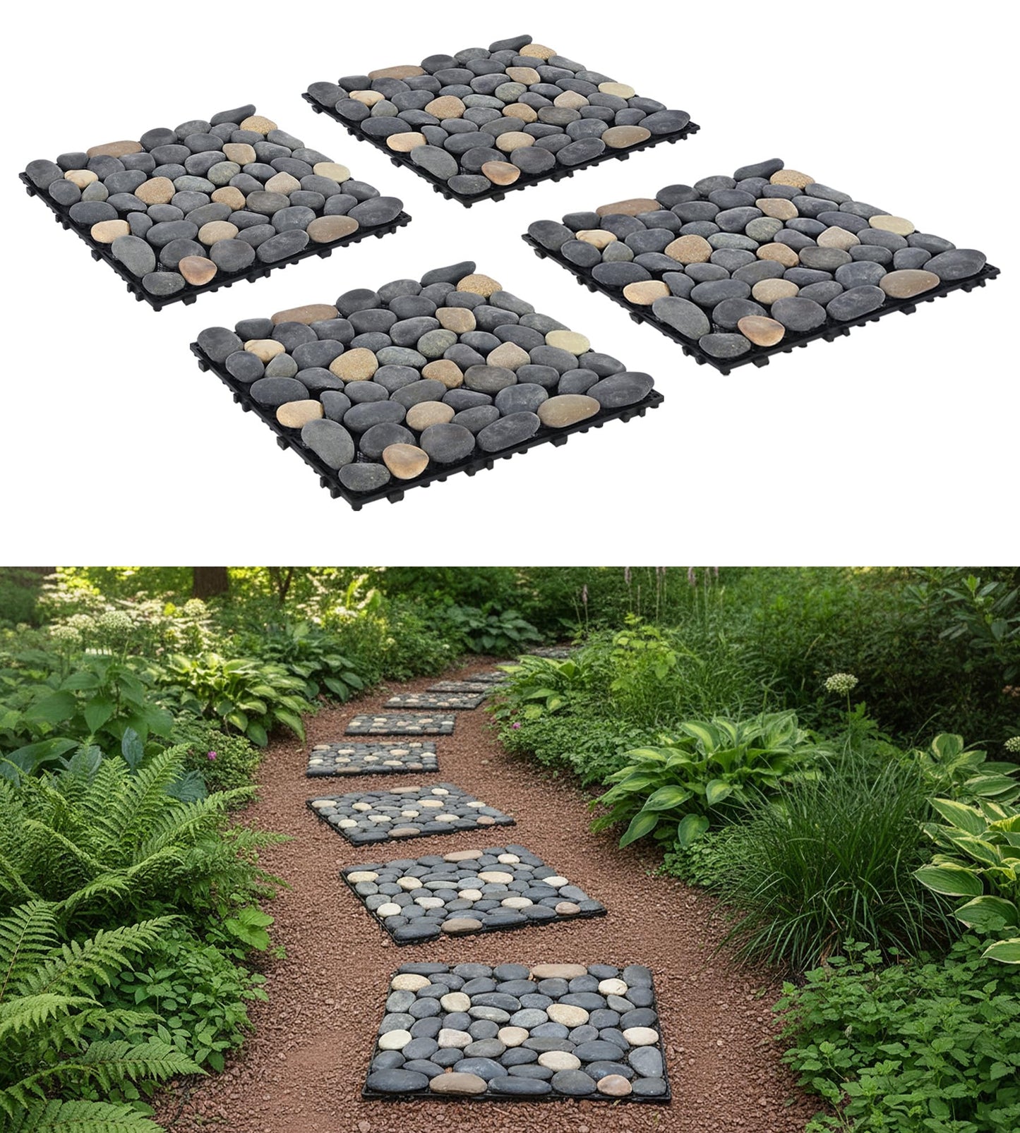 jxgzyy 4 Pcs Interlocking Stepping Stones Outdoor for Garden, 11.8" Square Pavers for Landscaping, Outside Pebble River Stone Mat for Yard Lawn Patio Pathway Walkway