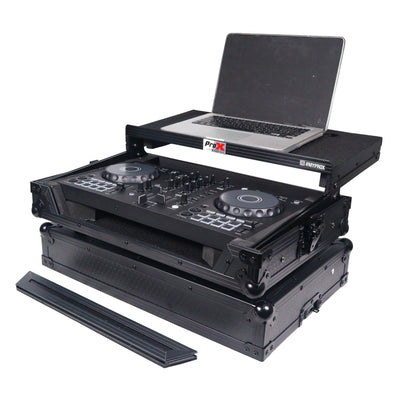 ProX X-DDJFLX4LTBL ATA DJ Controller Flight Case with Laptop Shelf, Fits DDJ-FLX4 DDJ-SB3 DDJ-400, Black Honeycomb Finish, Heavy Duty Road Case with Cable Space