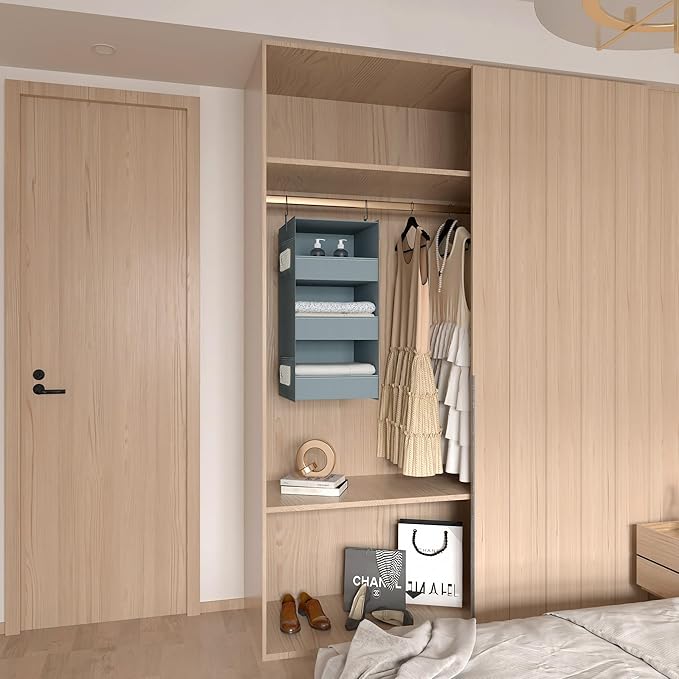 3-Shelf Hanging Closet Organizer and Storage, Foldable Hanging Closet Shelves
