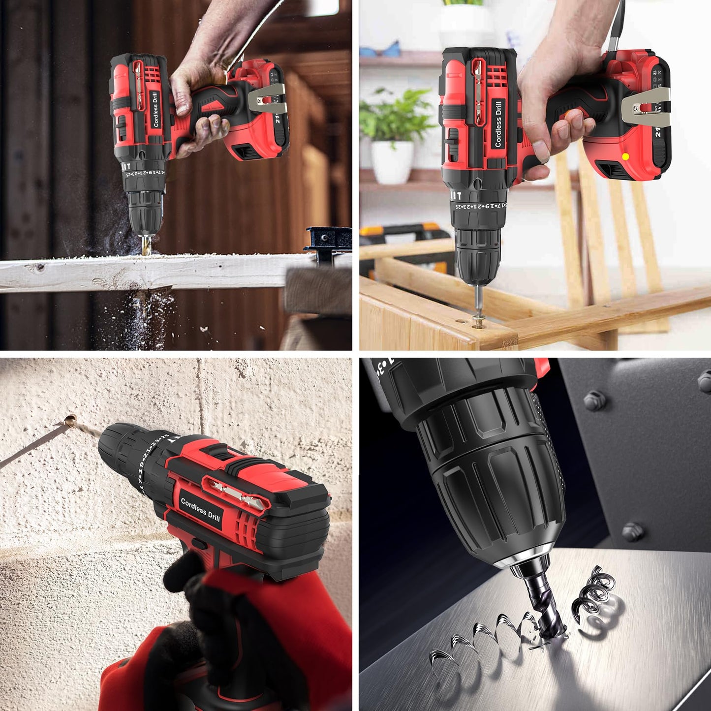Cordless Drill Driver 21V, Cordless Hammer Drill with Battery 2000mAh, 25+3 Torque, 42N.m Max, 22PCS Accessories, 2 Speed, LED Light