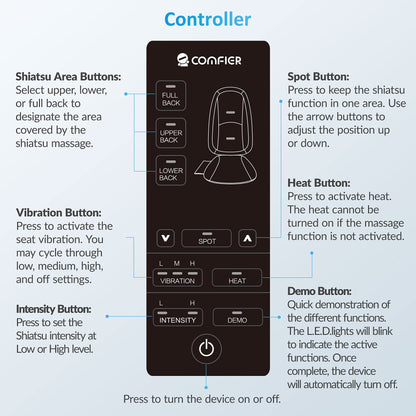 COMFIER Shiatsu Back Massager with Heat,Deep Tissue Kneading Massage Seat Cushion,Massage Chair Pad for Full Back,Body Massager for Home or Office Chair use, Gift