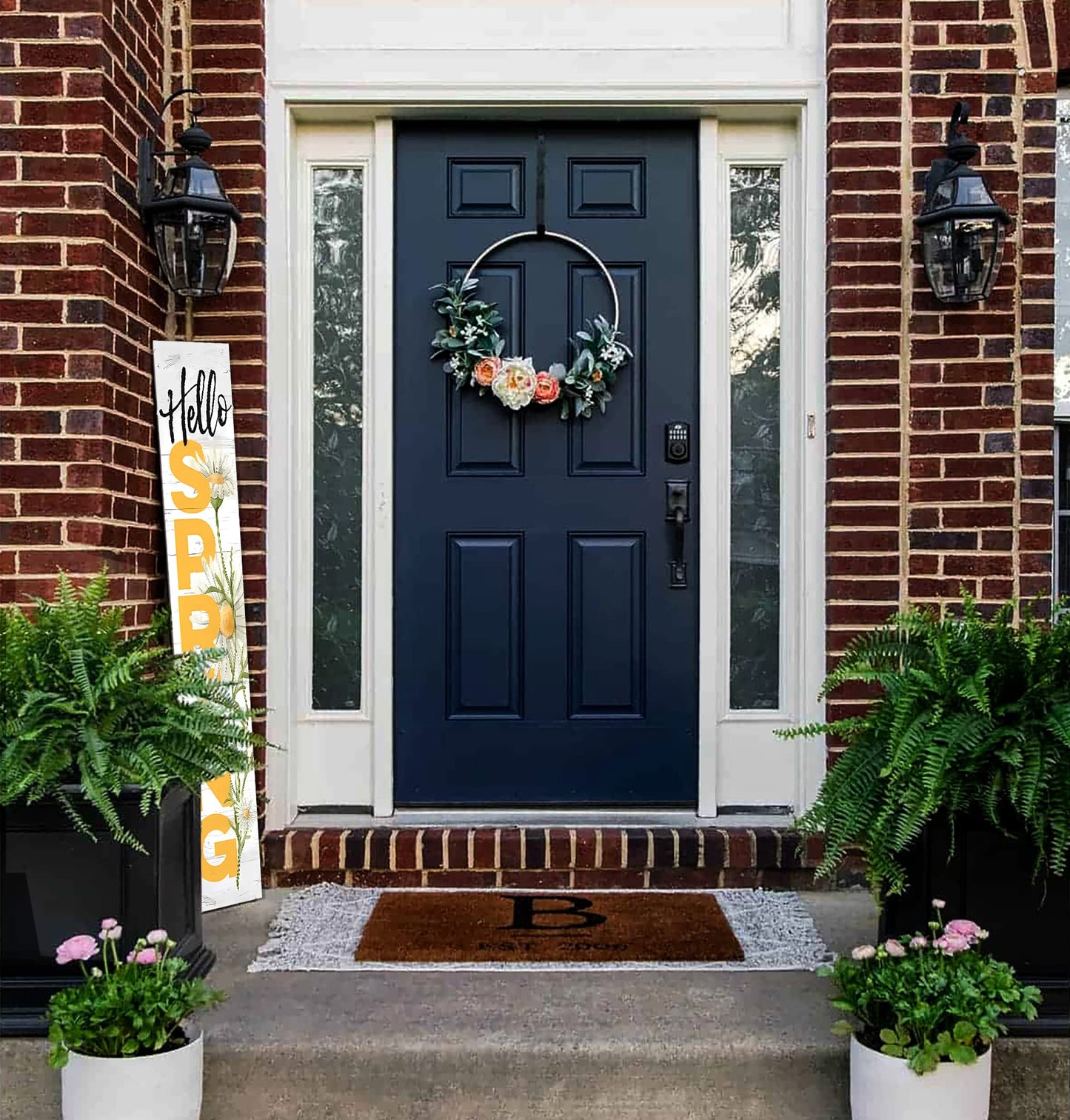 Hello Spring Wooden Porch Sign 47" Spring Large Welcome Porch Sign for Home Front Door Yard Season Decor