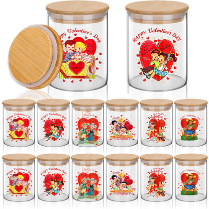 Yungyan 12 Set 17oz Glass Storage Jars with Airtight Lid Retro Vintage Candle Jars Containers Sets for Kitchen Candy Cookie Chocolate Tea, Sugar, Salt, Coffee(Valentine's Day)