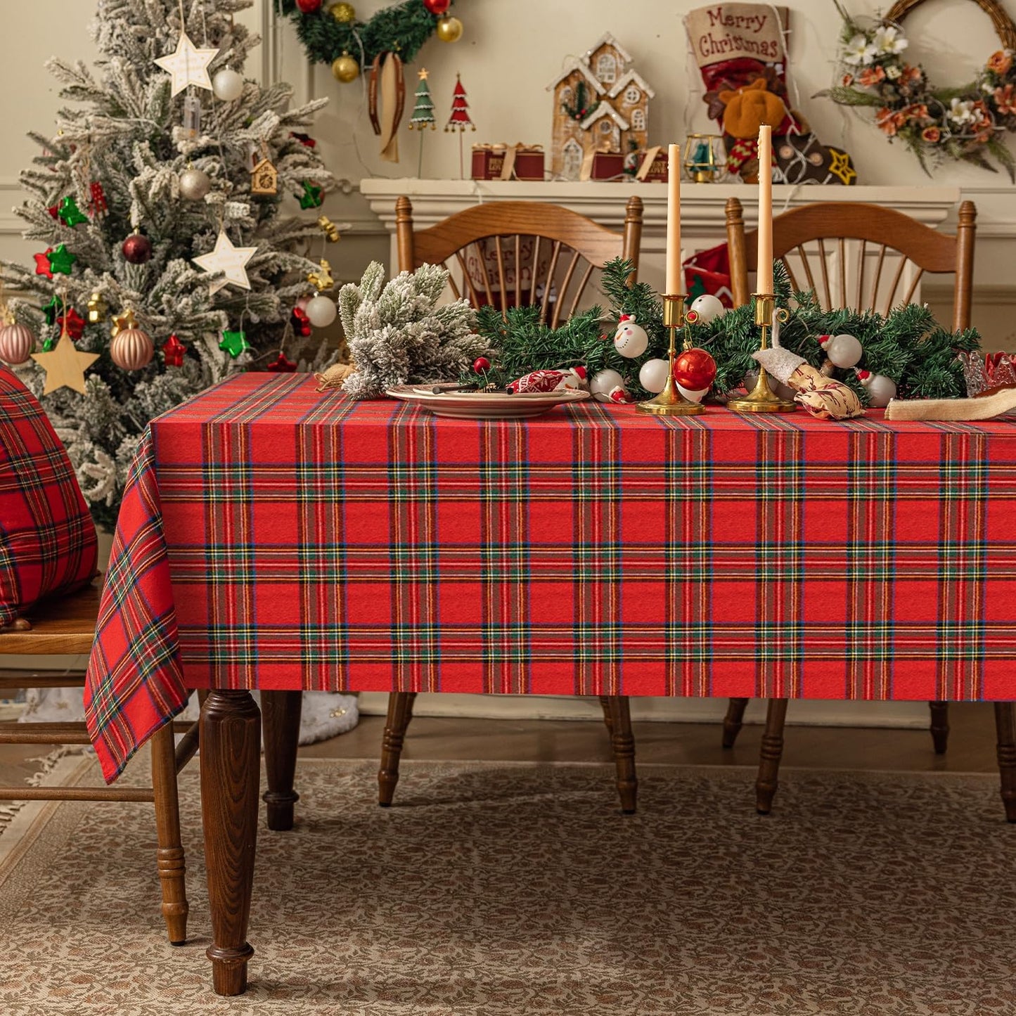 Softalker Christmas Checkered Tablecloth Rectangle - Red Buffalo Plaid Linen Cotton Gingham Xmas Table Cloths, Winter Farmhouse Table Decorations for Dining/Parties/Holiday, 60 x 84 Inch