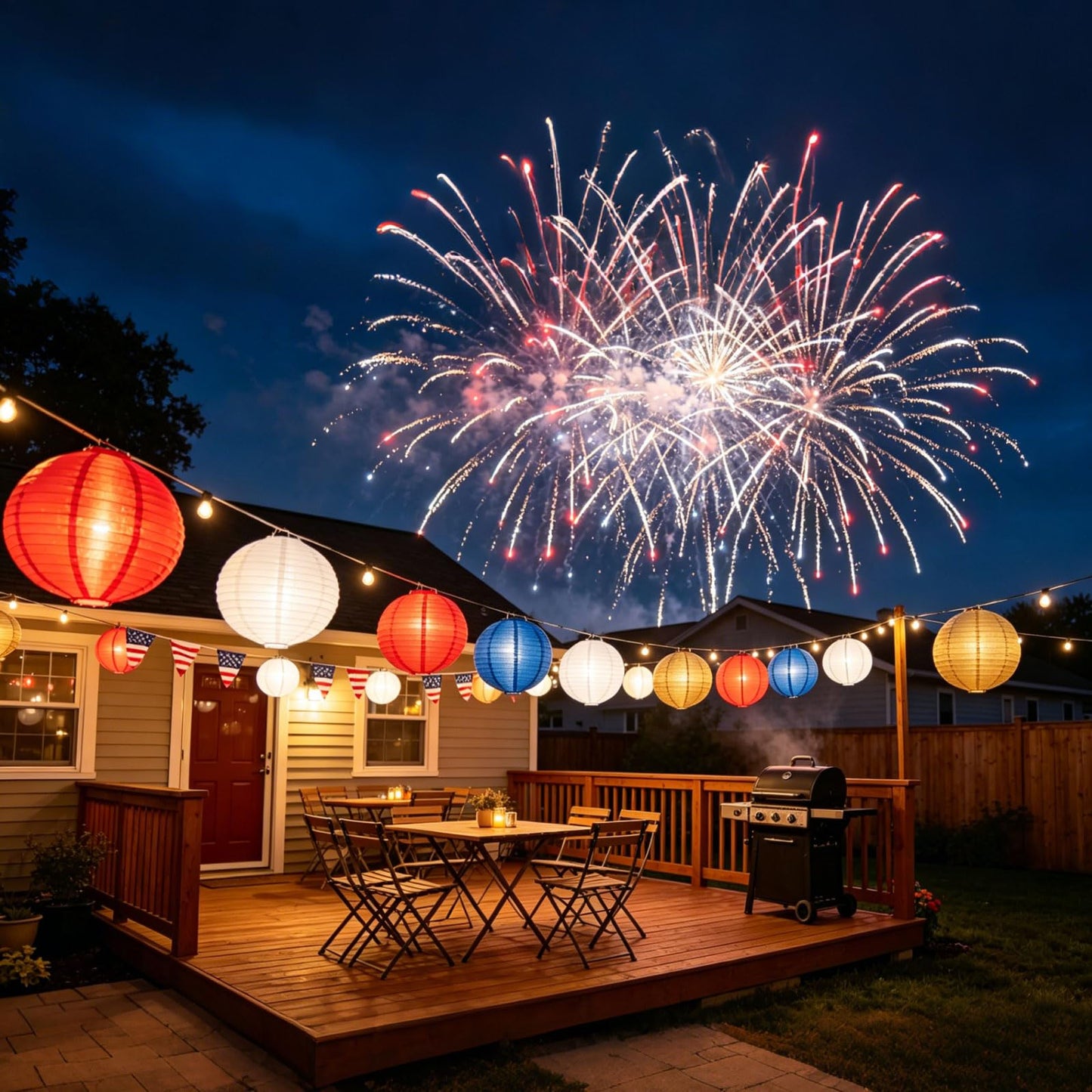 AimtoHome Paper Lanterns Set (10 Pcs)- 8/10 Inch Royal Blue, Red, White, Gold & Silver Round Hanging Paper Lanterns for Wedding, Birthday, Patriotic Holiday, Party Decor, Baby Showers & Home Accents