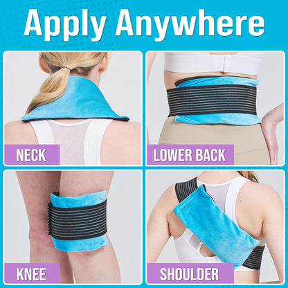 Gel Ice Packs for Injuries Reusable, Hot & Cold Gel Wrap (4 Pack), Adjustable & Flexible, Long Lasting Instant Compression for Back, Knees, Shoulders, Elbows, Neck, Foot & Ankle