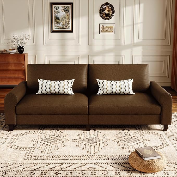 EASE MOOSE 88.5" Large Seat Faux Leather Loveseat Sofa, Waterproof and