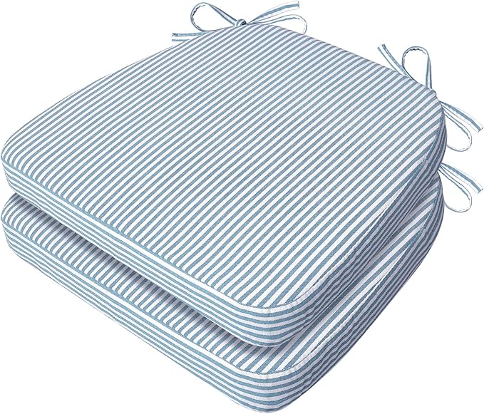 AAAAAcessories D-Shaped Chair Cushions, Machine-Washable Cover, Pinstripe Blue