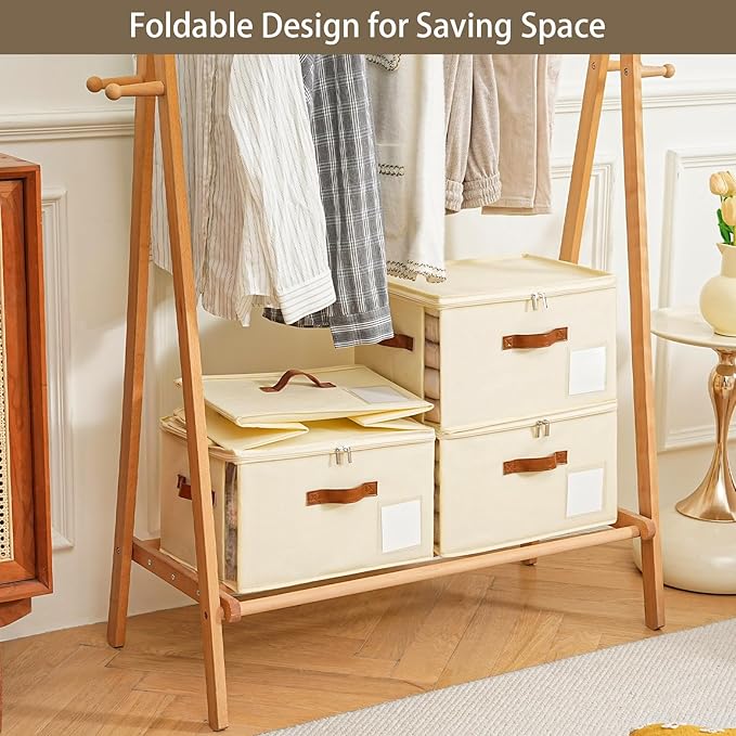 4 Pack Large Storage Bins with Lids, Foldable Closet Organizer with Clear Window