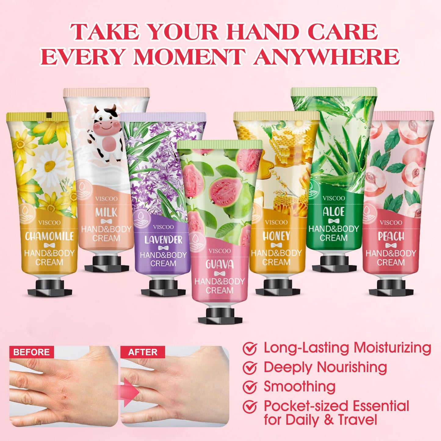 VISCOO 7 Pack Hand Cream Gifts Set for Women,Stocking Stuffers for Women,Teengirls,Christmas Gifts Bulk Gifts,Small Gifts,Mini Moisturizing Hand Lotion Travel Size in Bulk for Dry Cracked Hands