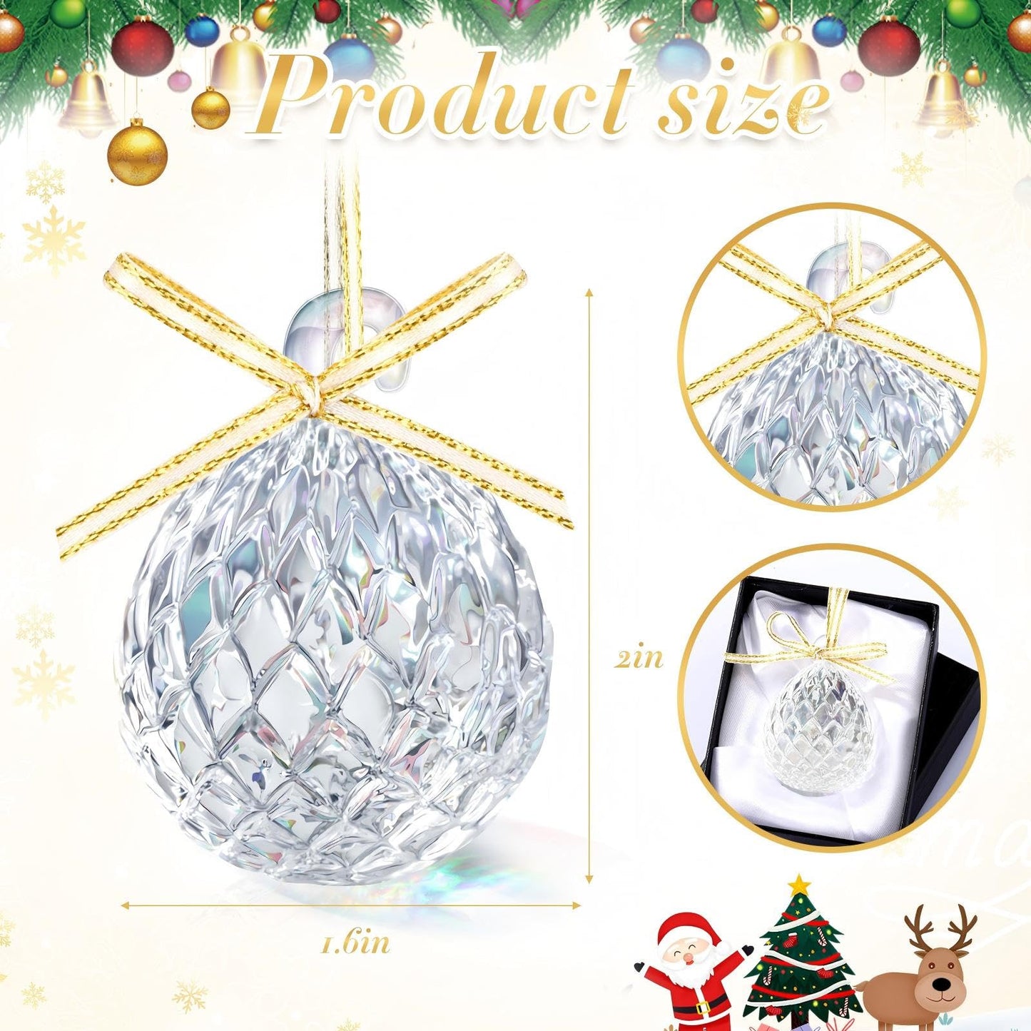 CroBlissful 4 Pcs Crystal Pinecone Christmas Ornaments 1.97'' Christmas Glass Crystal Ball Ornaments Hanging Glittering Clear Prism Pendant Suncatcher for Christmas Tree Party Decor Gift