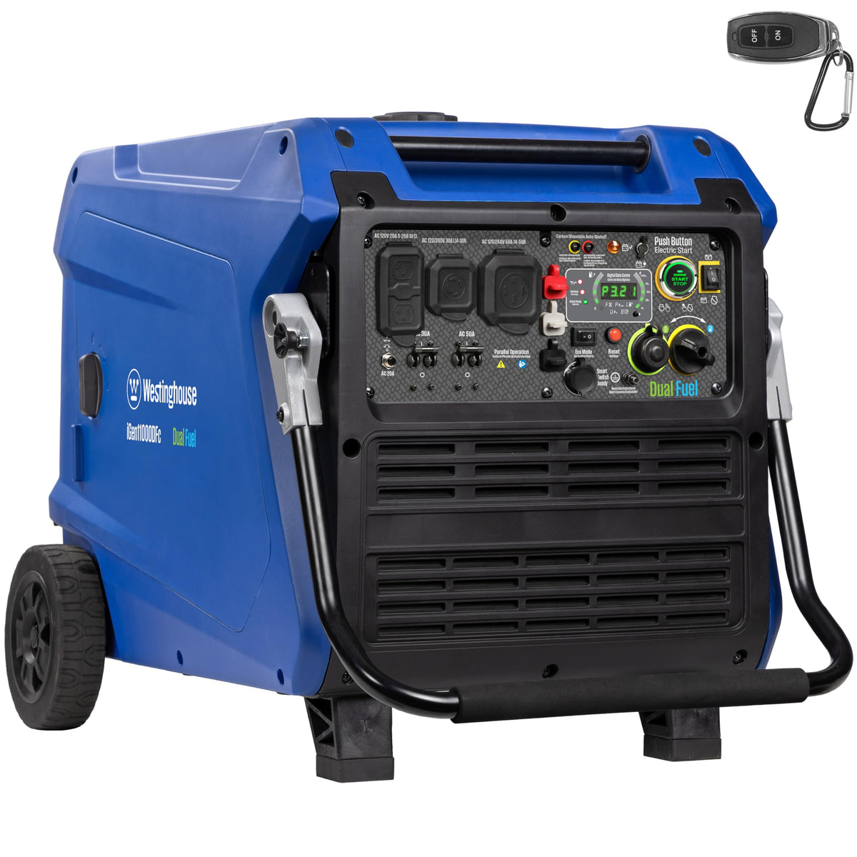Westinghouse 11000 Peak Watt Dual Fuel Portable Inverter Generator, Remote Electric Start, Transfer Switch Ready, Gas and Propane Powered, Low THD - Safe for Electronics, Parallel Capable, CO Sensor