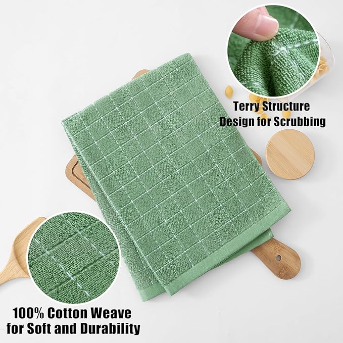 Homaxy 100% Cotton Terry Kitchen Towels, Checkered Designed, Soft and Super