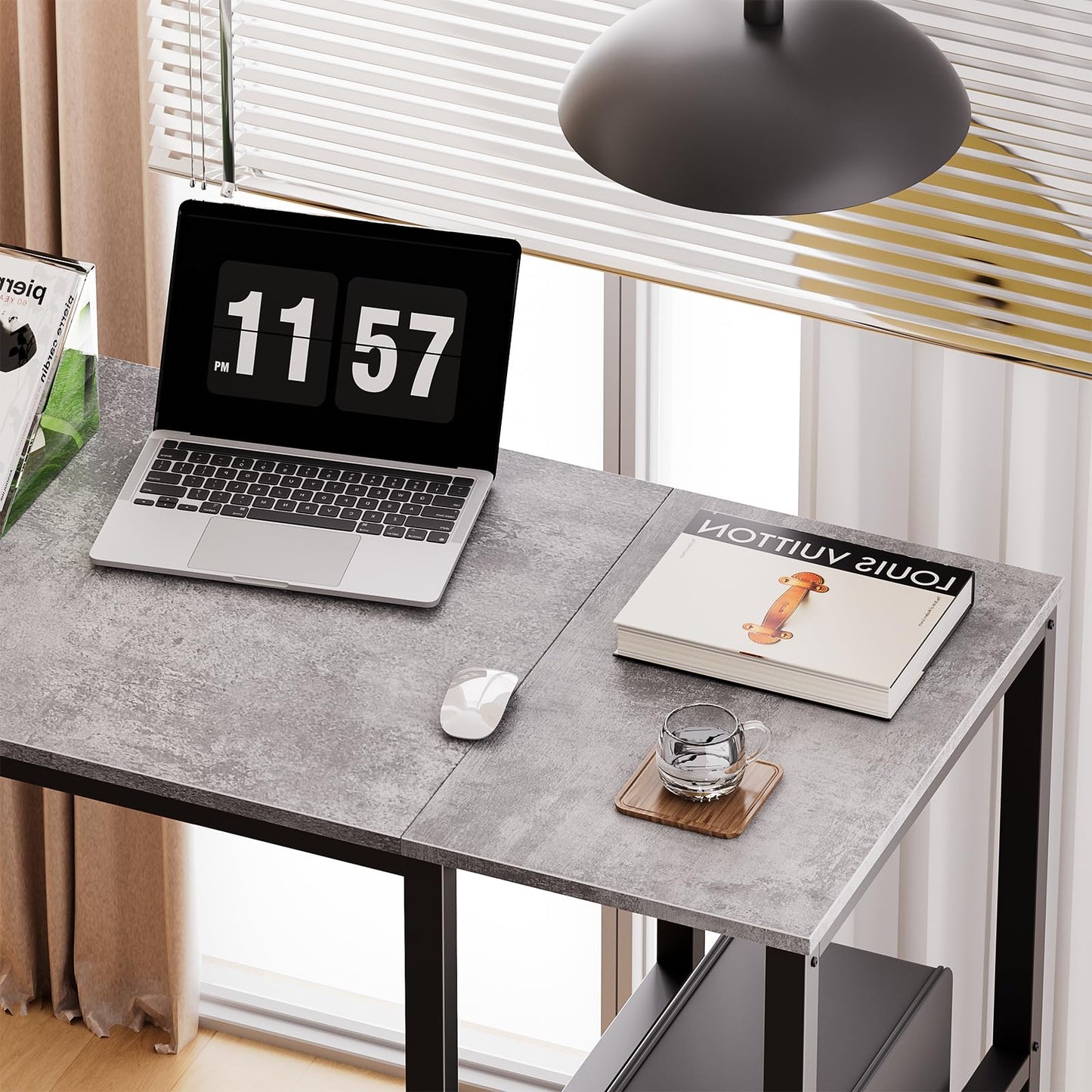 SINPAID Computer Desk 40 inches with 2-Tier Shelves Sturdy Home Office Desks with Large Storage Space Modern Gaming Desk Study Writing Laptop Table, Gray