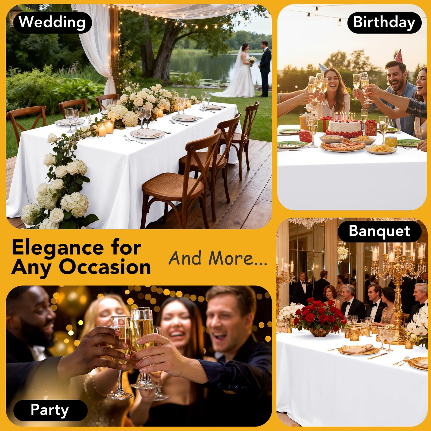 Dailyset 10-Pack White Tablecloths for Rectangle Tables, 60 x 102 Inches, Stain-Resistant Polyester Fabric for 6 Foot Tables - Washable Table Covers for Weddings, Banquets, Birthday, Parties, Events