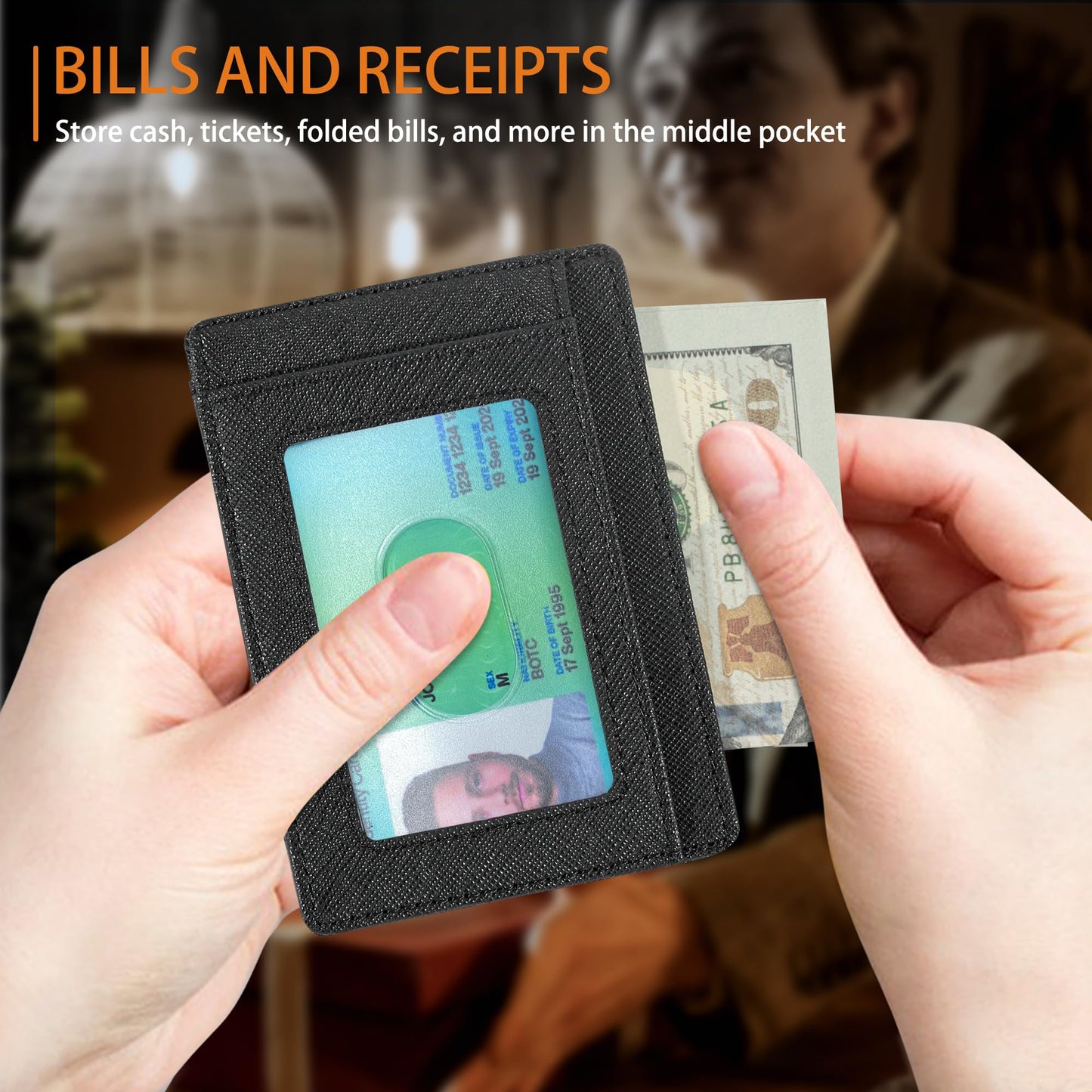 Travelambo Front Pocket Minimalist Leather Slim Wallet RFID Blocking Medium Size(Cross Black)