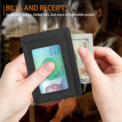 Travelambo Front Pocket Minimalist Leather Slim Wallet RFID Blocking Medium Size(Cross Black)