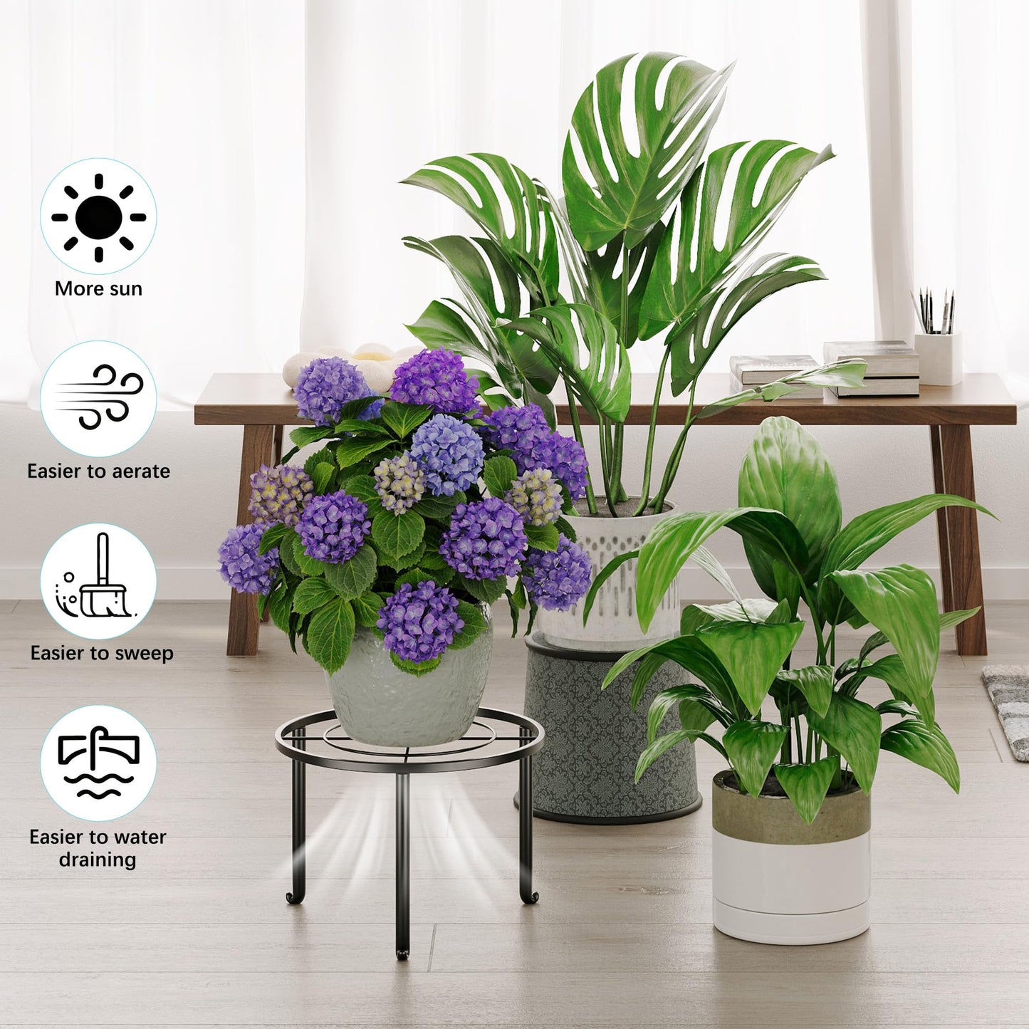 NQW 5 Pack Metal Plant Stand Indoor Outdoor Heavy Duty Rustproof Iron Flower Pot Stand Holder for Multiple Plants, Potted Holder Display Flower Shelf