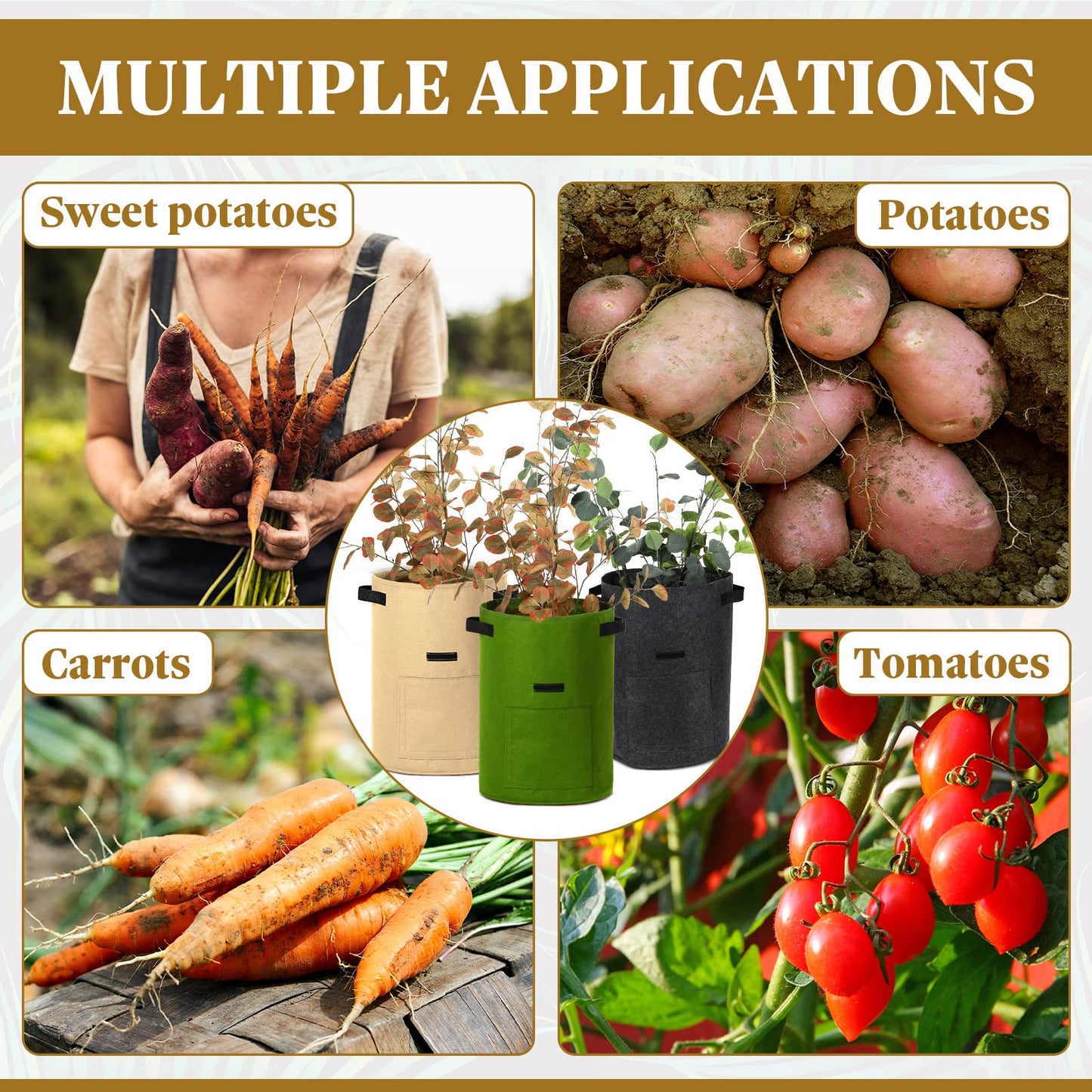 Yinder 20 Pcs 10 Gallon Potato Grow Bags with Flap and Handles Thickened Aeration Fabric Pots Garden Bags Potato Growing Containers Vegetable Garden Planter Bag for Plant Fruit(Classic Color)