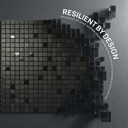 sanyeskkiy 10pcs Matte Black Mosaic Wall Stickers - Peel & Stick Waterproof Backsplash, Non-Slip Heat-Resistant DIY Stickers, Easy Cutting, Shower/Bathroom/Kitchen Cabinets (10, Brushed Black 1)