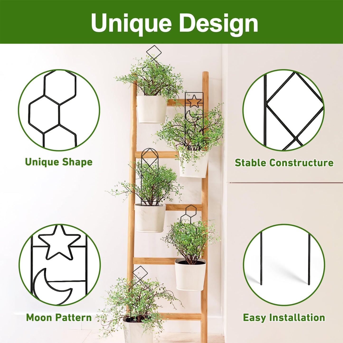 Coomin Small Plant Trellis for Potted Plants, 15in Plant Trellis Indoor, Mini Trellis for Climbing Plants for Hoya Pothos with Ties, Black