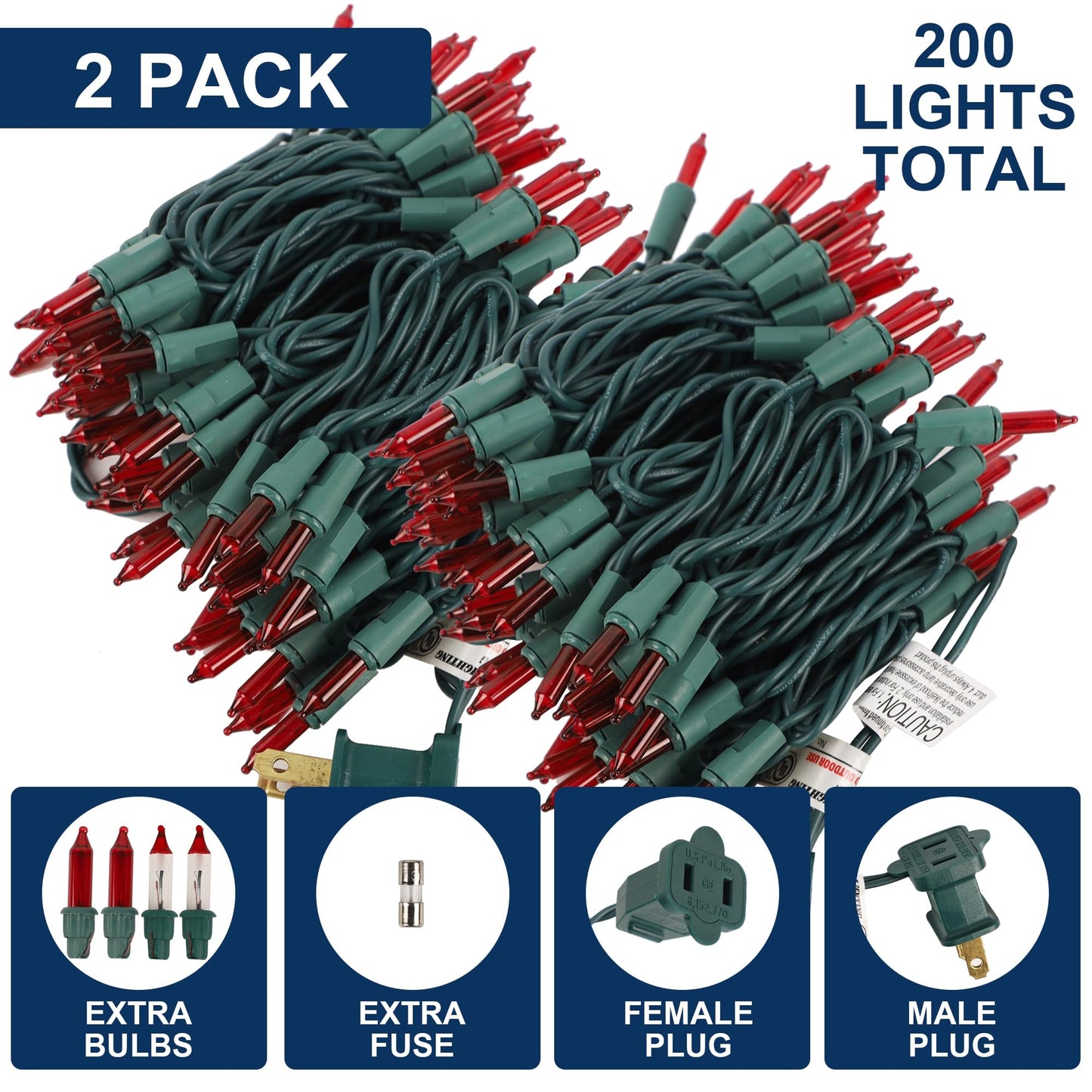 Watereem 2 Pack Red Valentines String Lights, 100 Count Each, Incandescent Mini Christmas Lights, Connectable Xmas Tree Light for Indoor Outdoor Garland Birthday Holiday Wedding Festival Party